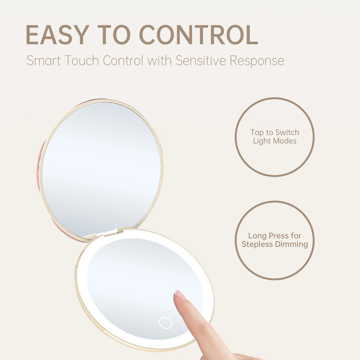 3 Colors LED Lighted Travel Makeup Mirror Foldable Rechargeable Compact Cosmetic Mirror Portable Tools Vue