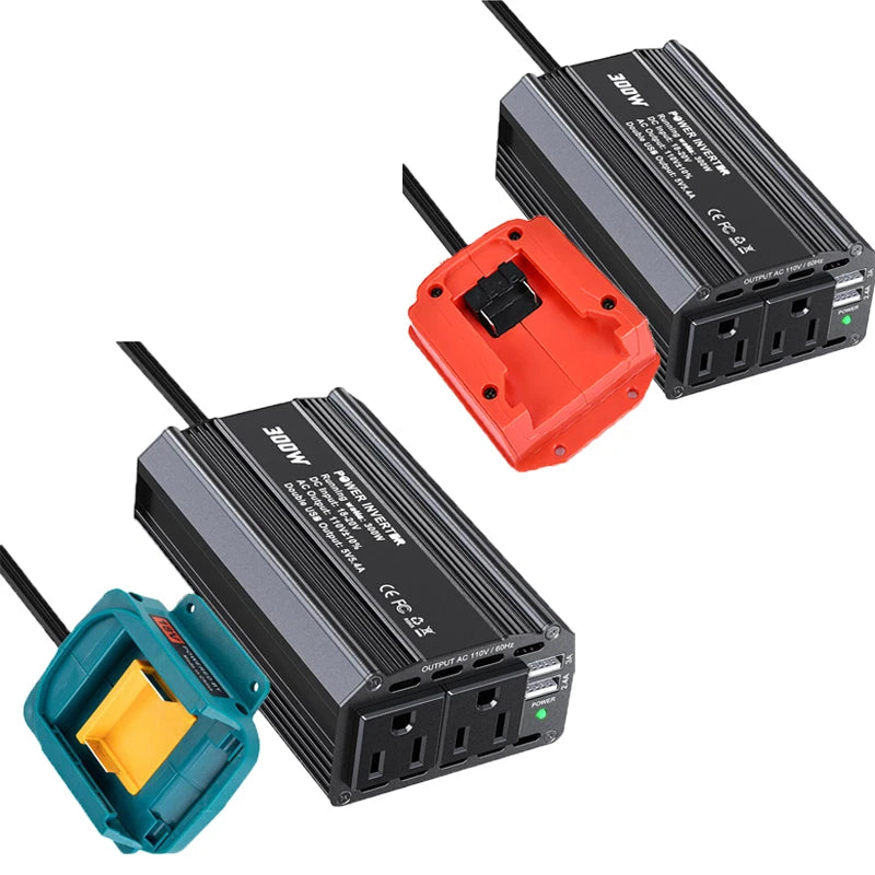 300W Portable Inverter Power Station Compatible for Makita/DW/Milwaukee 18/20V Batteries Smart Transformer Outdoor Work Adapter Vue