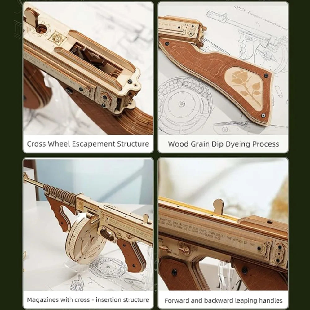 Thompsonsubmachinnegun Building Block Toy DIY Handmade Wooden Puzzle Assembly Model Educational Toys Simulation Model Vue