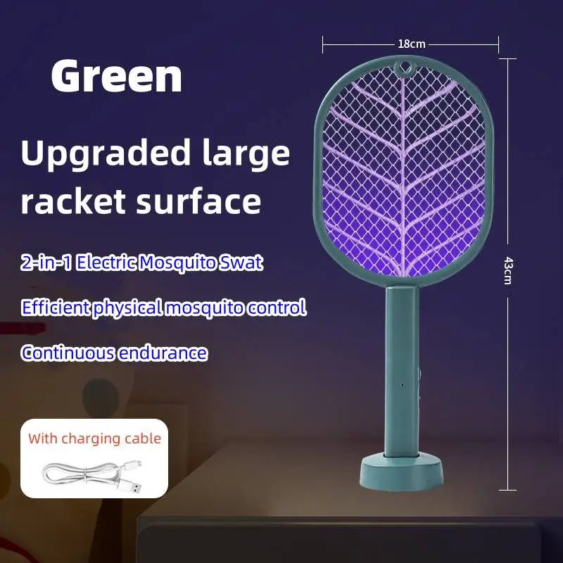 2-in-1 Electric Mosquito Killer Household Mosquito Racket With Purple Killer Lamp USB Charging Rechargeable Bug Fly Swatter Vue green