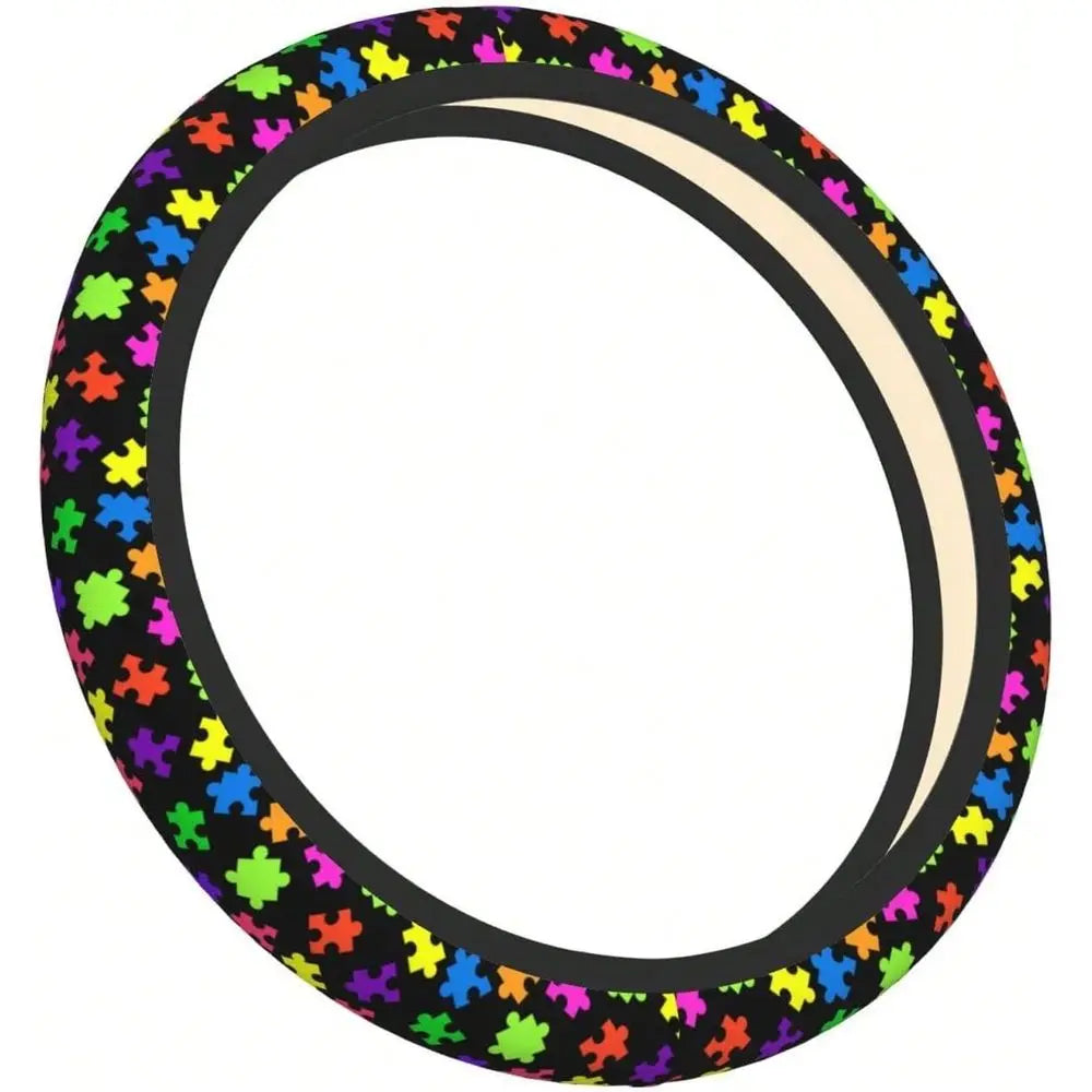 Puzzle Pieces Neoprene Car Steering Wheel Cover Protector Upgrade Thicken,Autism Awareness Colorful,Anti Slip Soft Car Accessor Vue