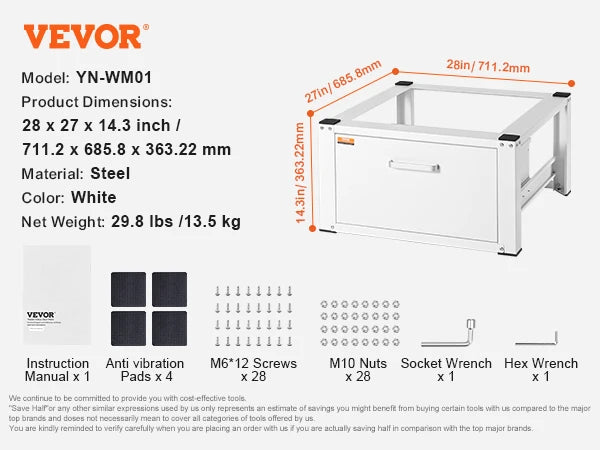 Heavy-Duty Washer & Dryer Pedestal Stand with Storage Drawer Washer Dryer Pedestal Vue darwer28x27 Russian Federation