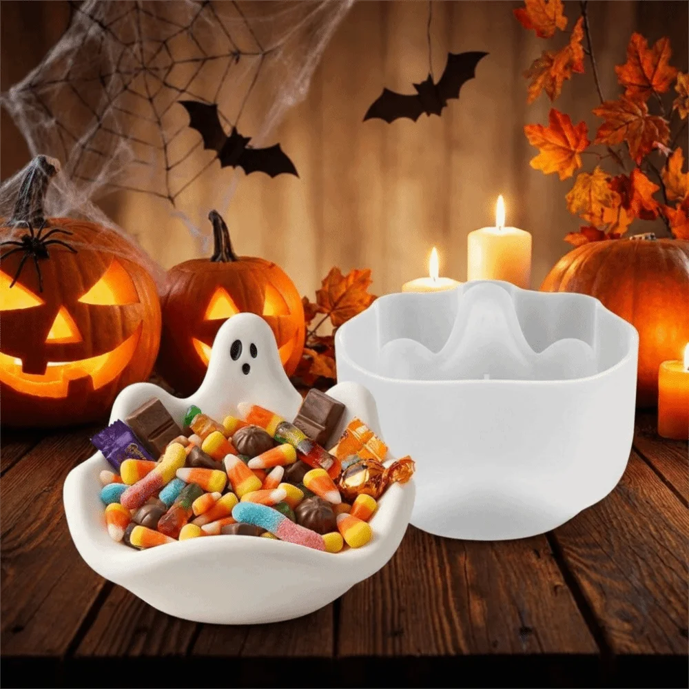 Halloween Theme Ghost Storage Bowl Mold Soft Silicone DIY Handmade Jewelry Storage Tray Mold Non-Stick Gypsum Ornament Mold Vue