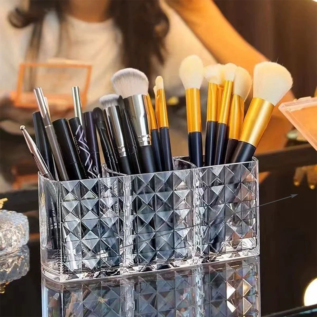 3 Slots Makeup Brush Holder Makeup Organizer Cosmetic Storage Box Lipstick Eyebrow Pencil Display Stand Acrylic Transparent Box Vue