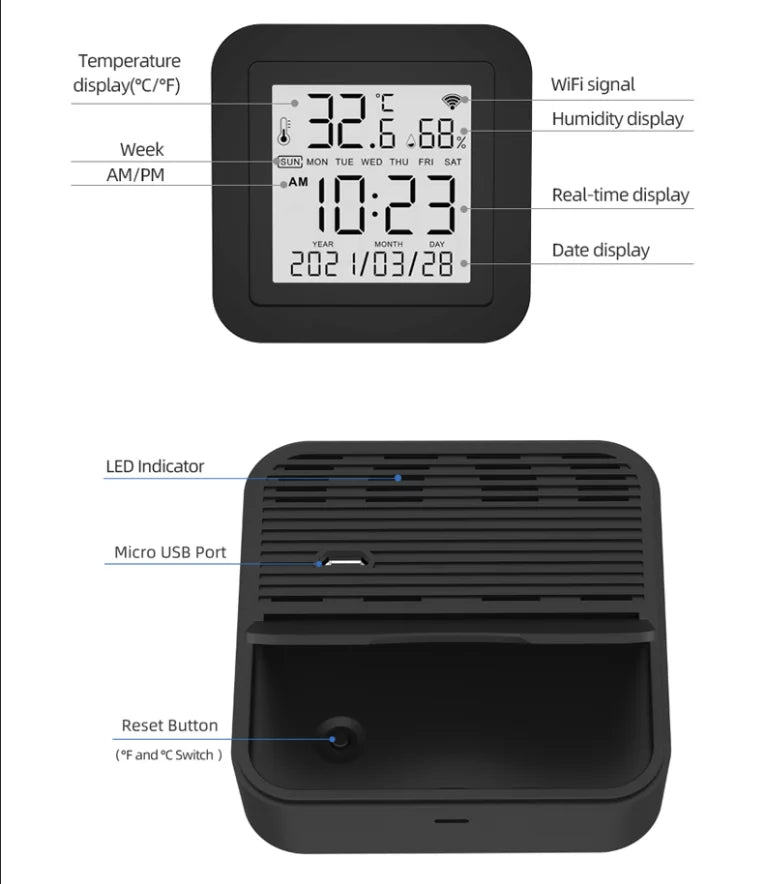 TYSH Tuya Smart Universal IR Remote With Temperature Humidity Sensor for Air Conditioner TV AC Works With Alexa Google Home Vue
