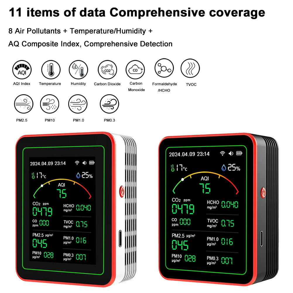 WiFi 15 in 1 Air Quality Detector TFT Display Indoor Air Quality Monitor APP Control Portable AQI PM0.3 PM1.0 PM2.5 PM10 Tester Vue