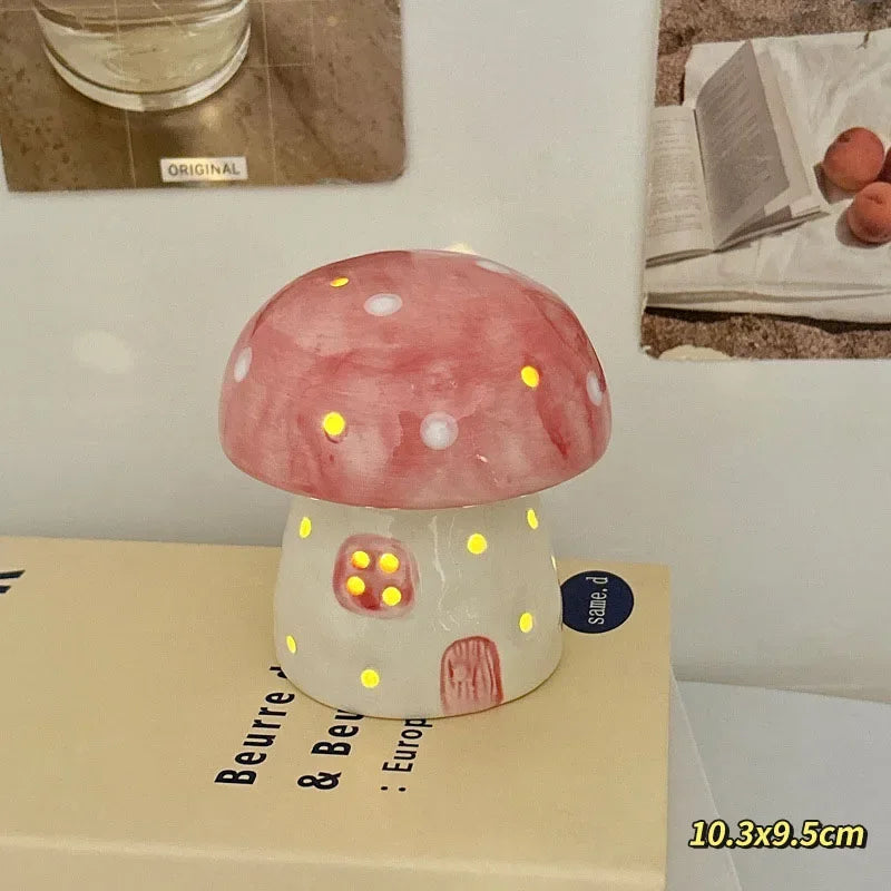Ceramic Mushroom LED Night Light | Handmade Bedside Lamp & Decor LED Night Light Vue Pink