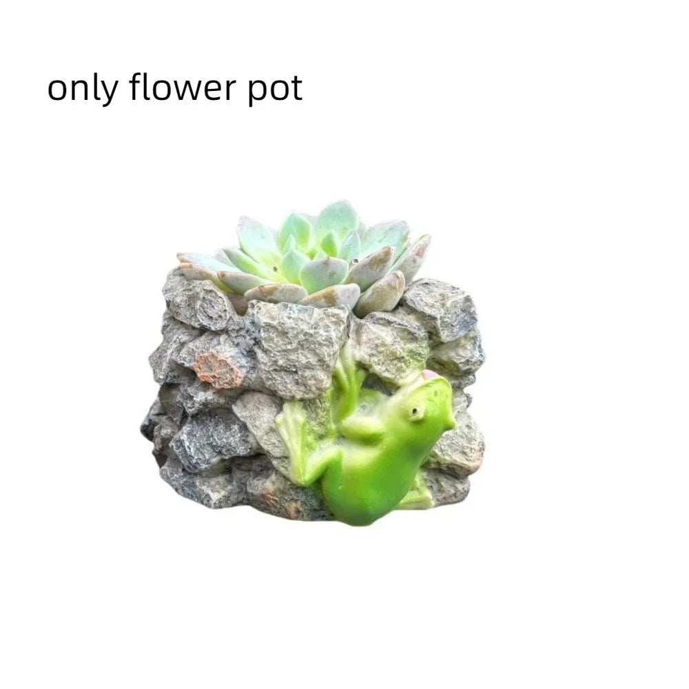 Multi-functional Resin Turtle and Frog Flower Pots Cartoon Decorative Animal Shaped Flowerpot Cute Succulent Pot Office Vue Frog
