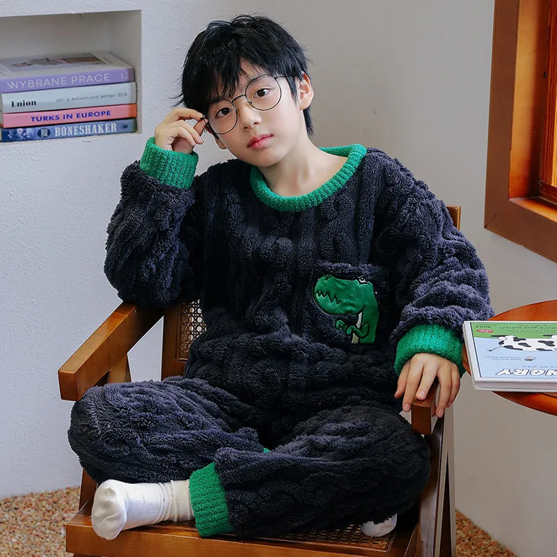 Winter Capybara Kids Boys Pajamas Sets Pyjamas Girls Sleepwear Flannel Fleece Teenage Clothes Children Home Clothes Loungewear Vue