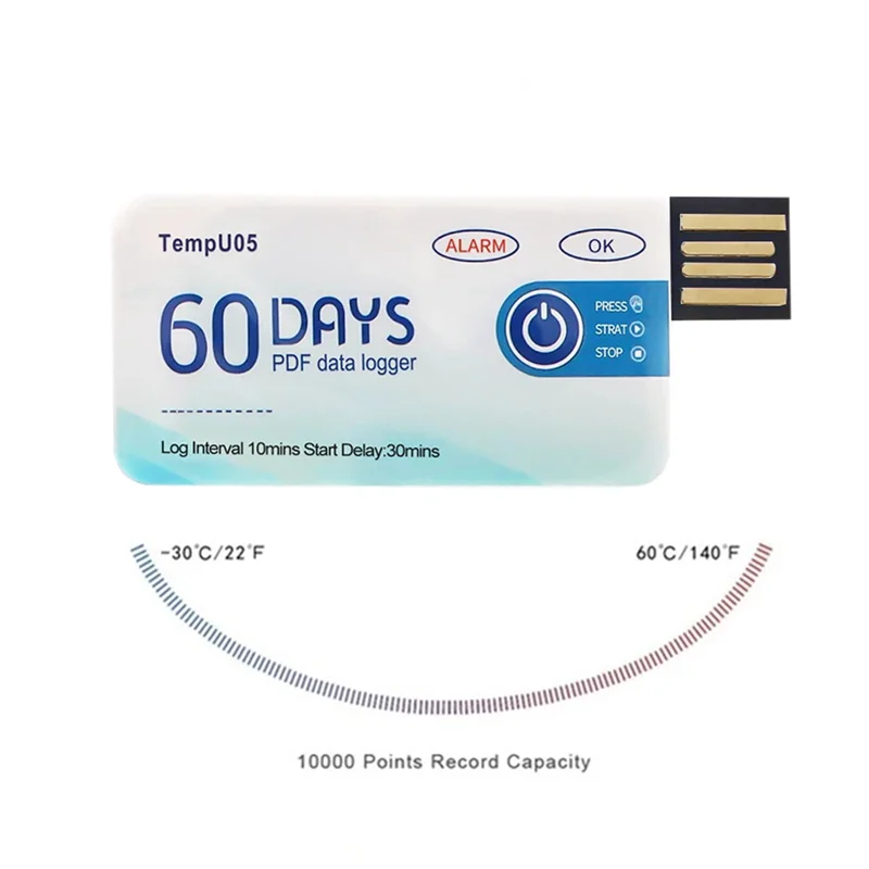 ABKW-10X Tempu05 Temperature Data Logger 60 Days Disposable Temperature Analyzer PDF USB Vue