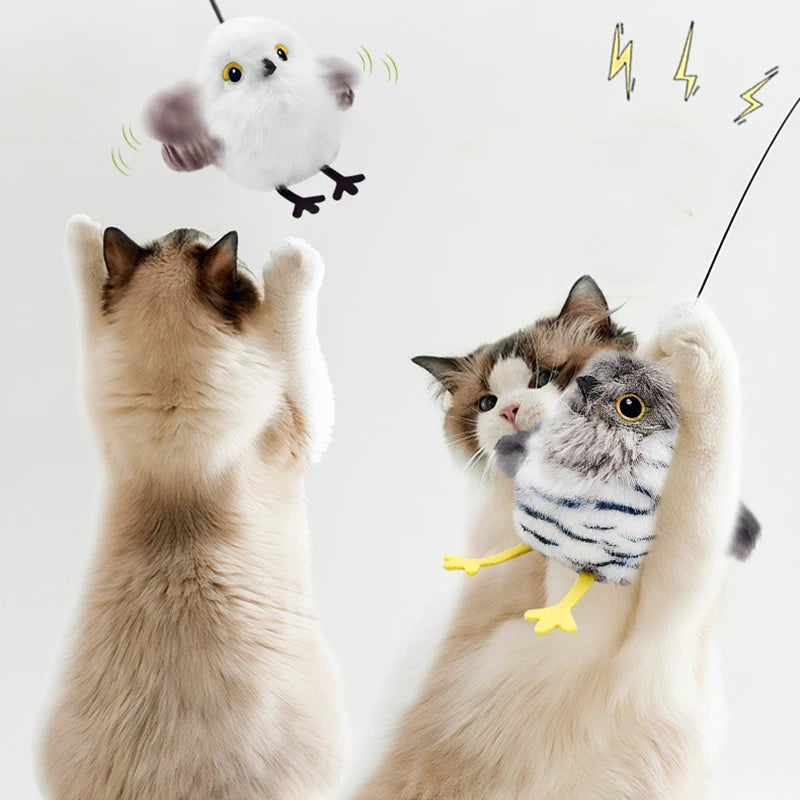 Cat Toys Rechargeable Flapping Bird Sparrow Lifelike Chirp Tweet Touch Activated Kitten Toy Interactive Cat Exercise Toys Vue