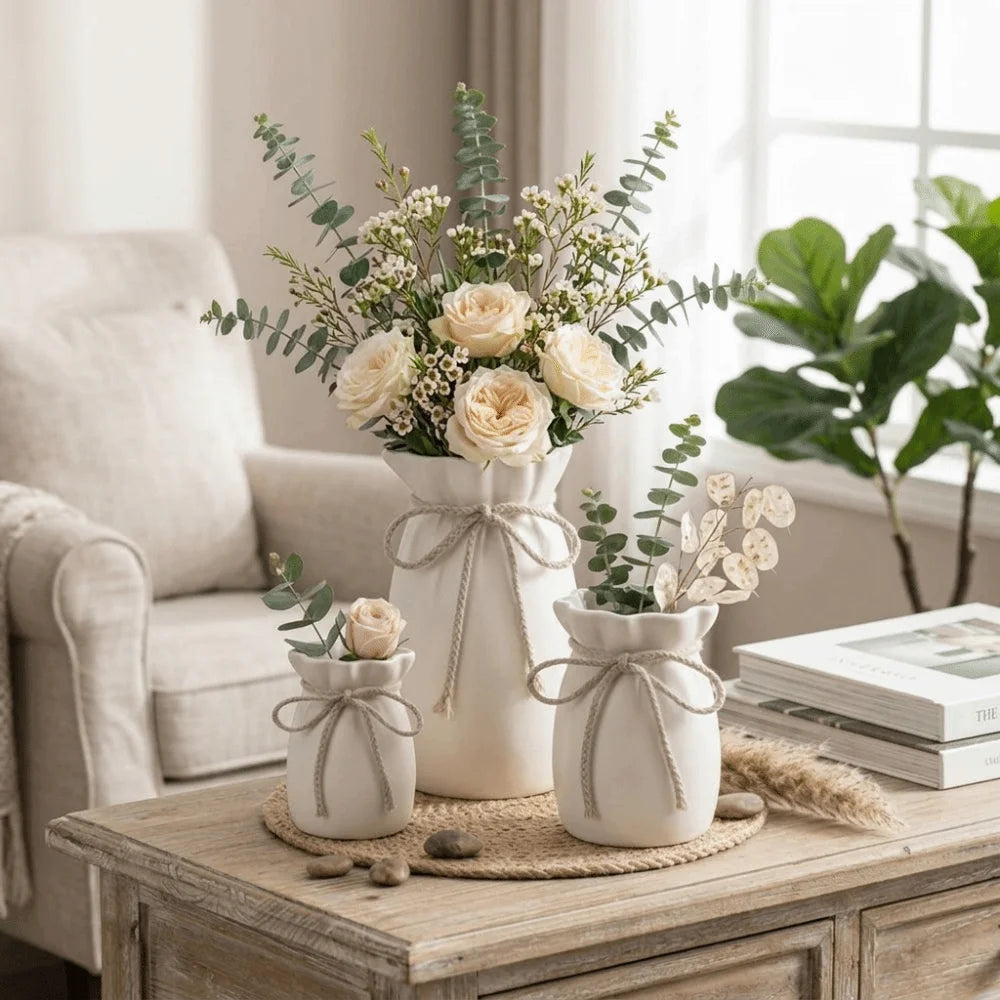 Floral Arrangement Plastic Vase Modern Art Nordic Bow Design Flowerpot Decorative Bohemian Style Tabletop Decor Office Desk Vue