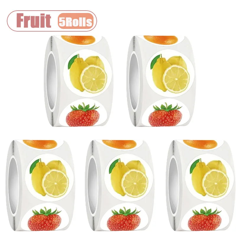 1-20Rolls 500pcs/Roll Fruit Pattern Self Adhesive Decorative Sticker Tape for Planner Notebook Laptop DIY Craft School Supplies Vue Fruit-5Rolls