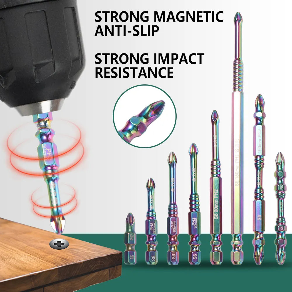 6/8PCS S6 Colorful Titanium Magnetic Batch Head High Hardness Non-slip Cross Screwdriver Bits Precision Impact Vue