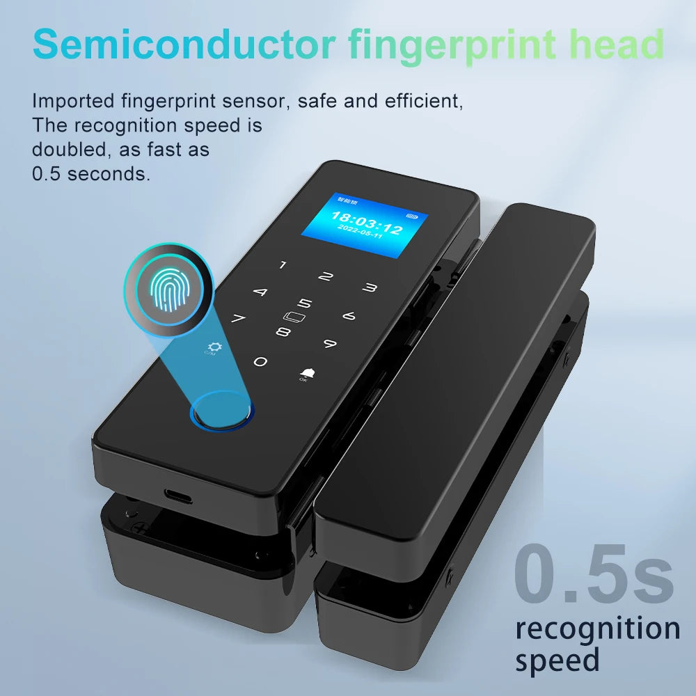 Glass Door Lock Sliding Door Bluetooth HAHA-Lock Mobile App Biometric Fingerprint Lock IC Card Digital Electronic Lock Vue