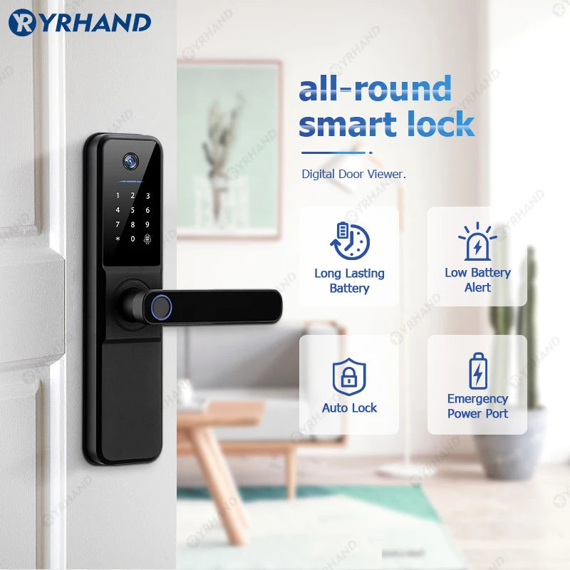 YRHAND Tuya Wifi fechadura eletronica digital Smart Door Lock With Biometric Camera Fingerprint Smart Card Password For home Vue