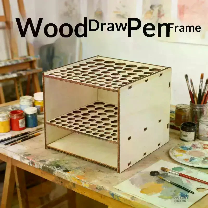 1 Set 67-Slot Premium Double-layer Durable Artist Desk Organizer Wooden Brush Holder Pencil Paint Brushes Storage Art Craft Vue