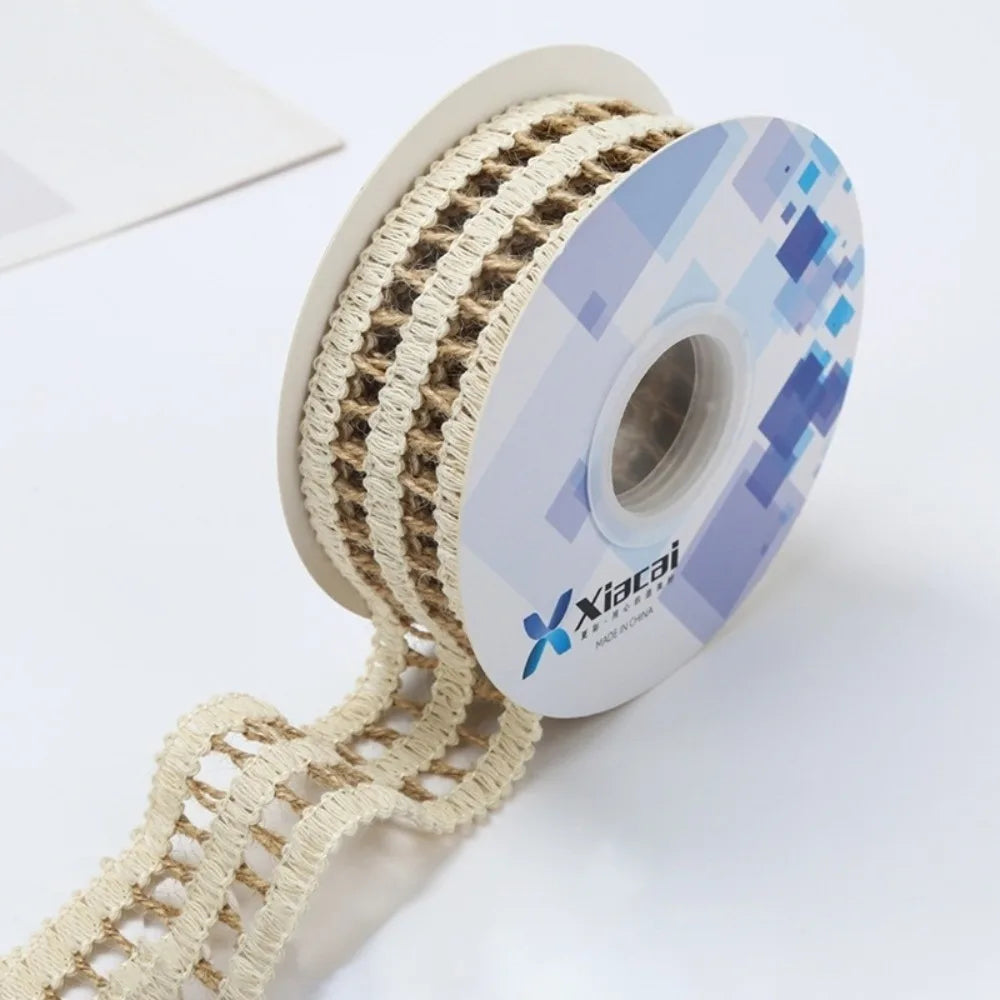 Boho Jute Burlap Ribbon DIY Natural Rustic Twine Ribbon Hollow Out Handmade Linen Burlap Lacework Bouquets Gift Wrapping Vue Style 1 L