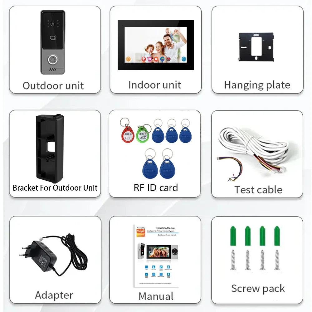 WiFi Touch Screen Intelligent Video Intercom Kit with Access Control Function, Video Doorbell Supporting Tuya App Vue