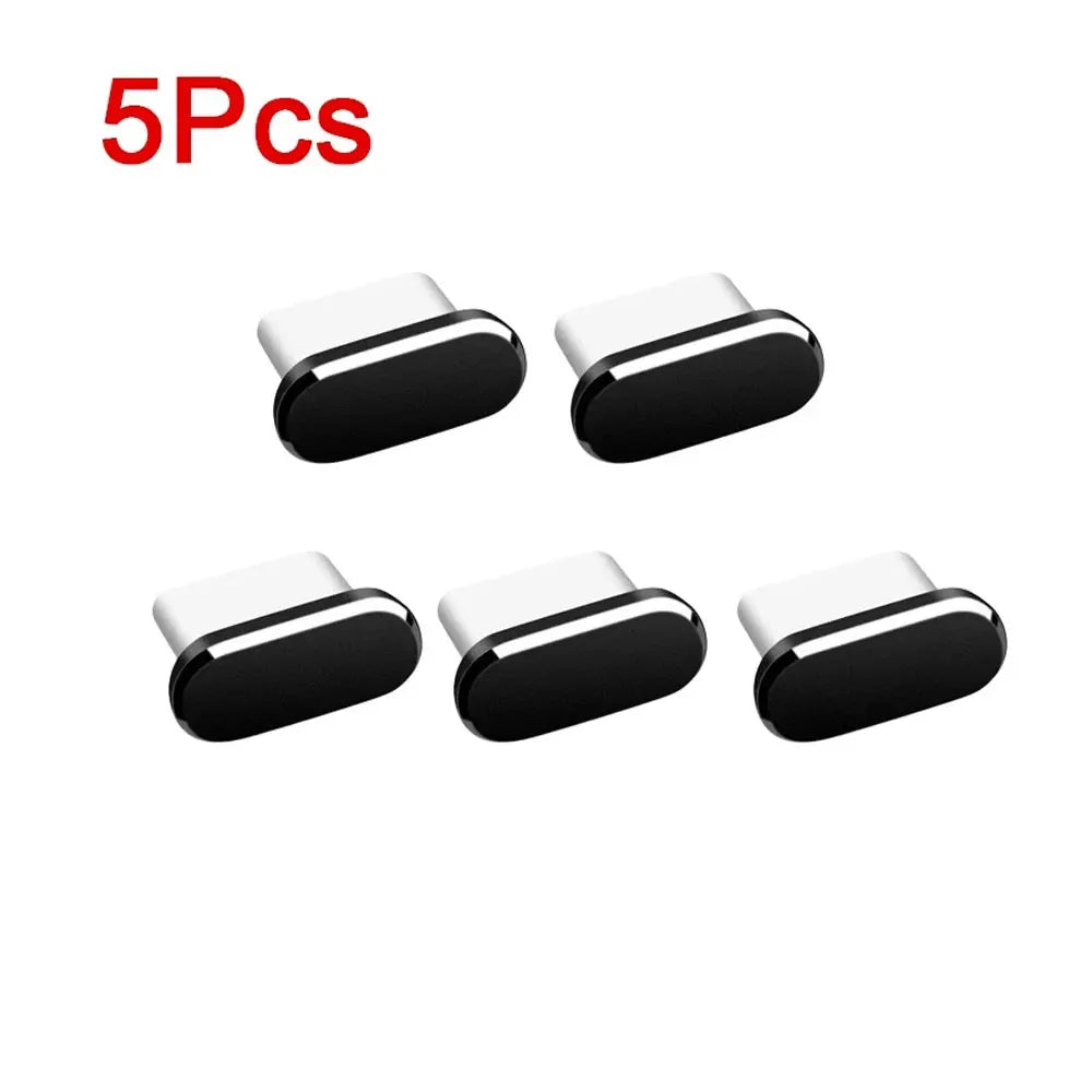 5/1PCS Type C Metal Dust Plugs for IPhone 16 16pro 15pro/15 Pro Max/15 Plus Cellphone TypeC USB C Charging Port Protector Caps Vue 5PCS Black