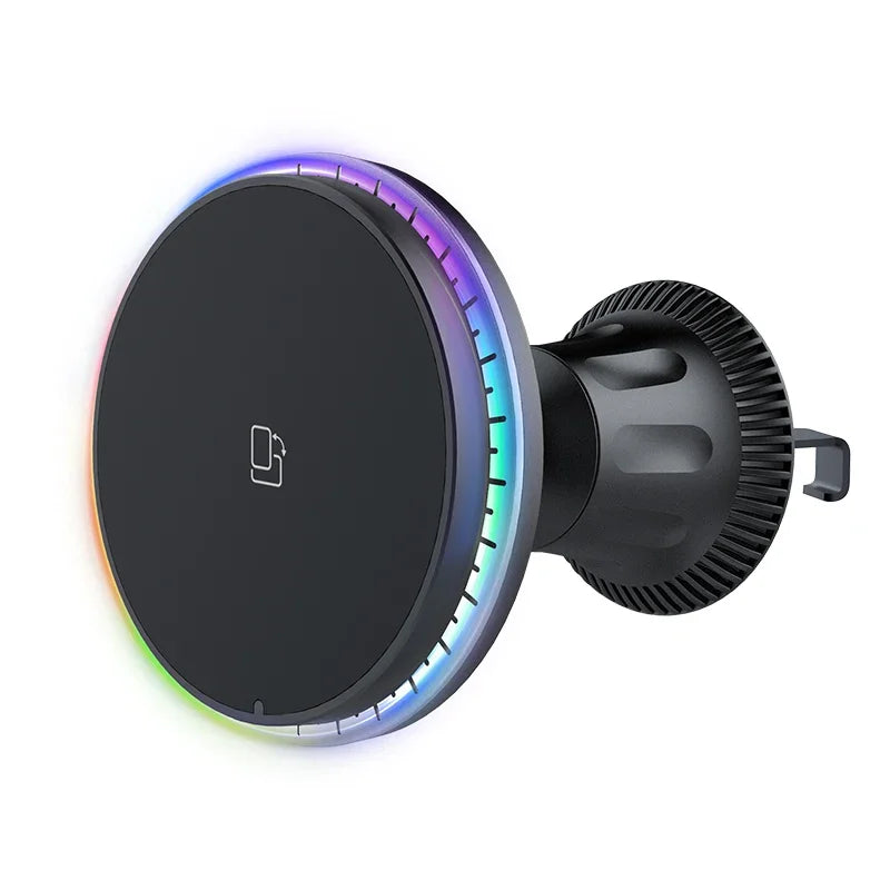 RGB Magnetic Car Wireless Charger For iPhone 12 13 14 15 Pro Max Mini Macsafe Car Phone Holder Stand Mount Fast Charging Station Vue NO Cable RGB