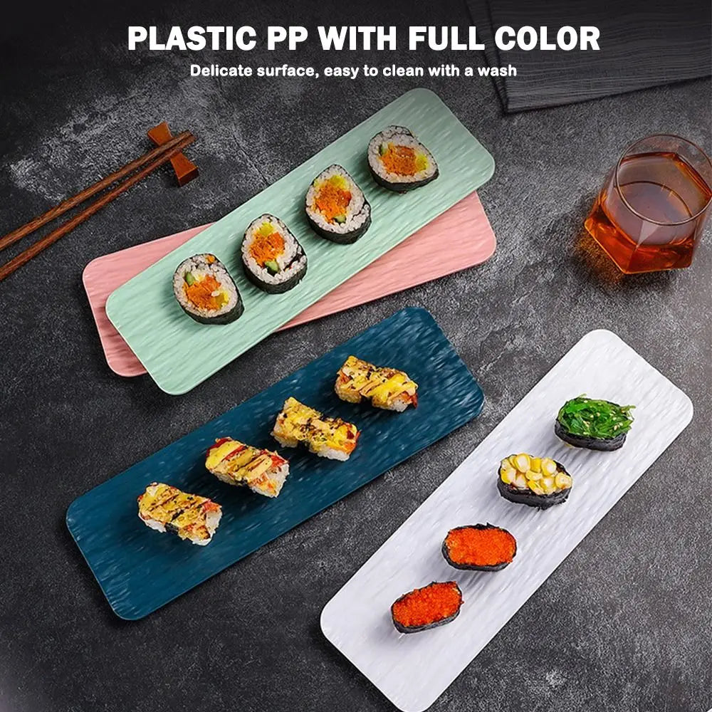 Multicolor Sushi Plate Stone Grain Flat Design Rectangular Long Shape