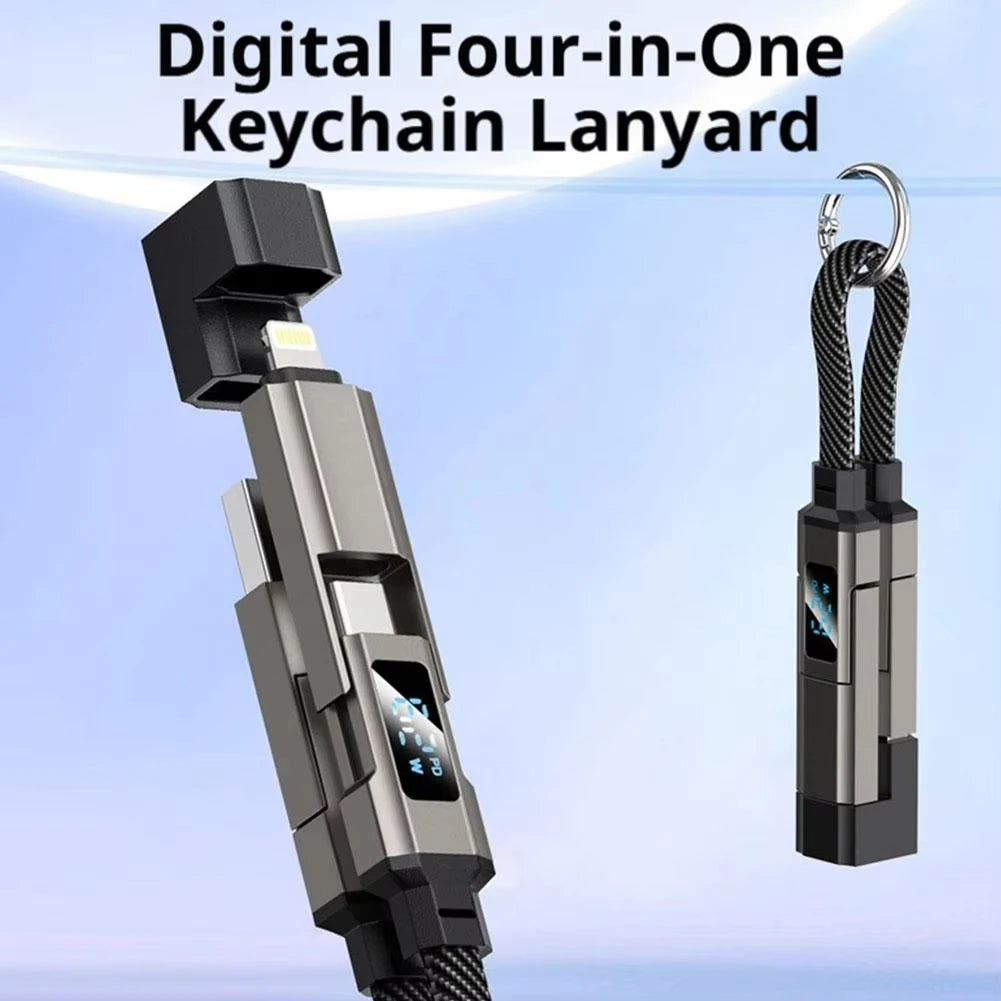 4-in-1 Keychain Charging Cable LED Digital Display 65W Super Fast Charging Braided Zinc Alloy Multi Charger Cord Vue