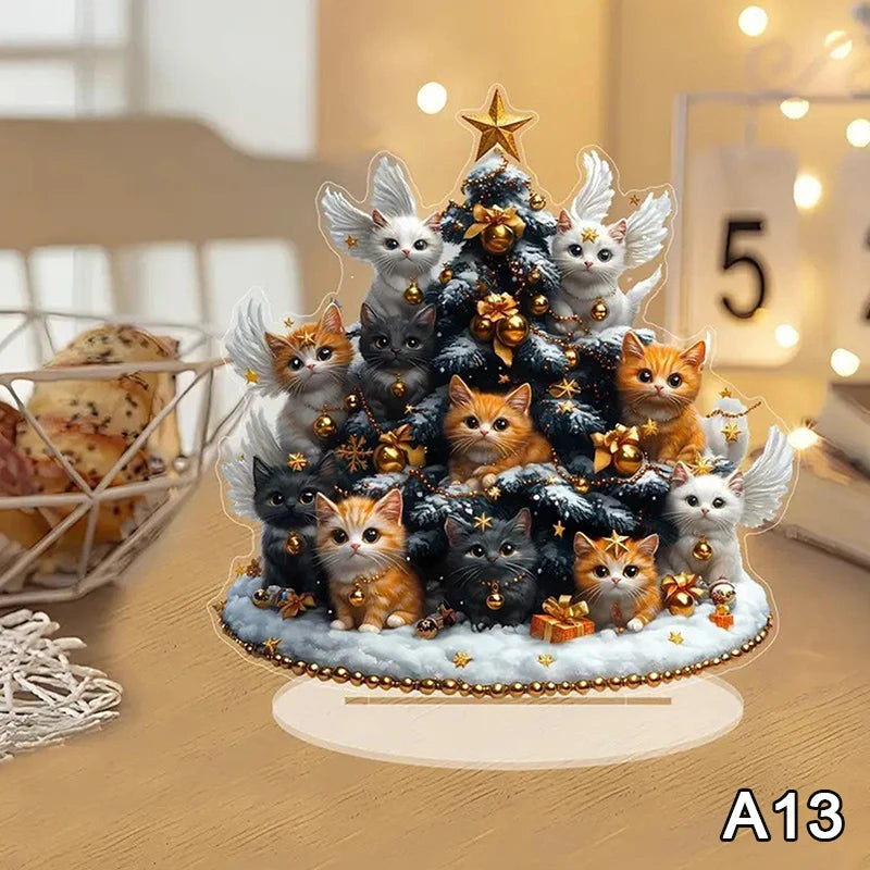 2D Flat Acrylic Christmas Desk Decor With Base Snowman House Rotating Carousel Design Indoor/Outdoor Home Office Decoration Vue A13