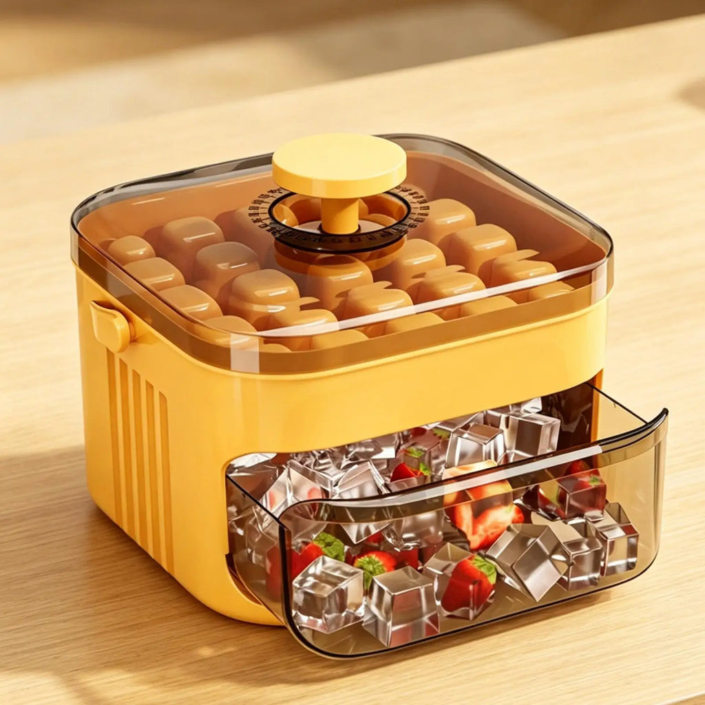 50 Cavity Double Layer Ice Cube Tray with Lid and Bin, Pull-Out Ice Drawer For Refrigerator Household Ice Storage Ice Box Vue