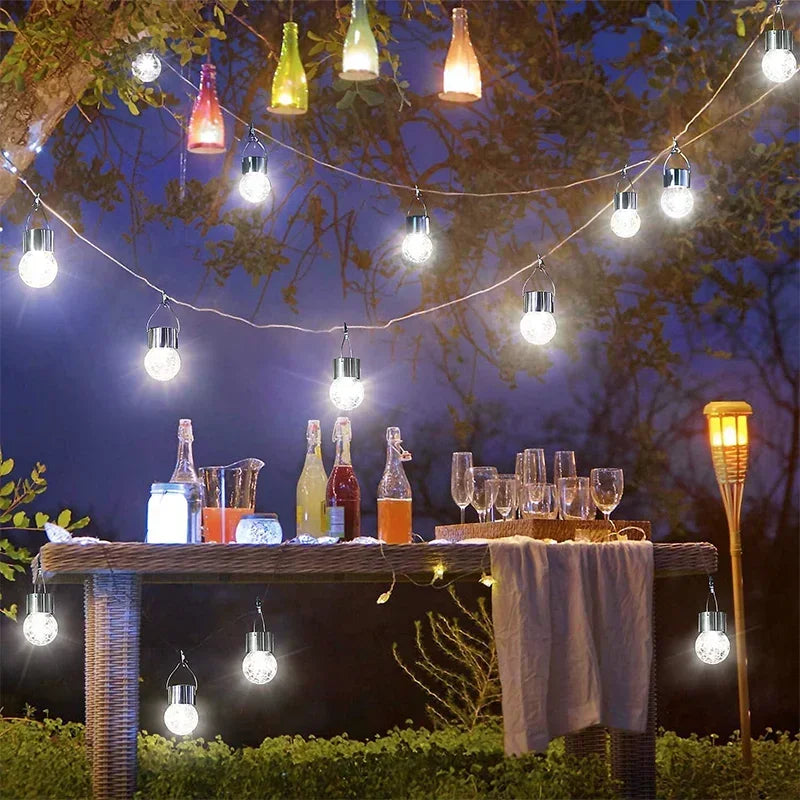 1/3/5PCS Solar Powered Outdoor Hanging Lights Colorful LED Cracked Glass Ball Design Waterproof Pathway Lantern for Garden Decor Vue