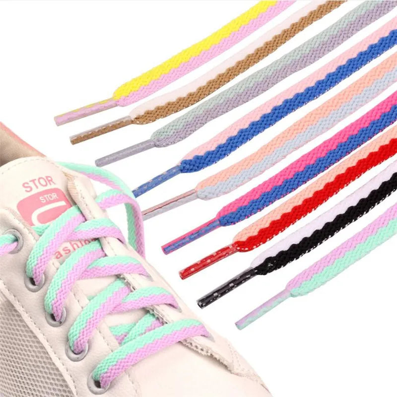Two-tone Flat Shoelaces Classic Woven Cutout Sneakers Color Block Shoelace Flat Suitable For All Shoes Lace Adult Children Vue
