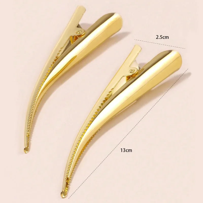 1 par de pinzas largas de metal para el cabello, pinzas con forma de cuerno/dientes de pato, accesorios de peluquería para salón Vue