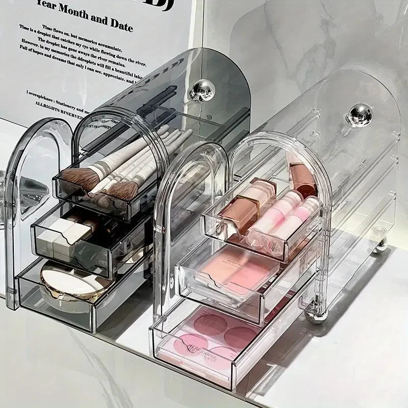 Transparent Cosmetic Tools Organizer with Clear Drawers Top Shelf Plastic Lipstick Air Cushion Eyeshadow Drawer Storage Box Vue