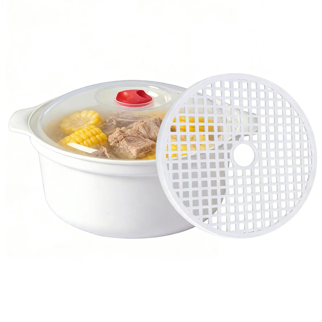 Kitchen Microwave Vegetable Steamer Cooking Heating cookware with Lid and Anti-scalding Anti-slip Handle Microwave Oven Steamer Vue
