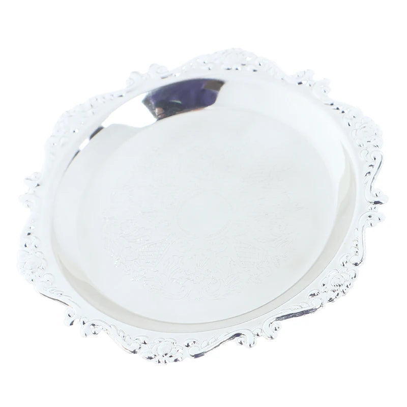 Silver Golden Iron Tray Glossy Plate Decoration Ornaments Buffet
