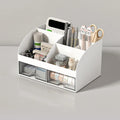 Transparent Desk Organizer with Drawers & 6 Compartments Desktop Drawer Organizer Vue White