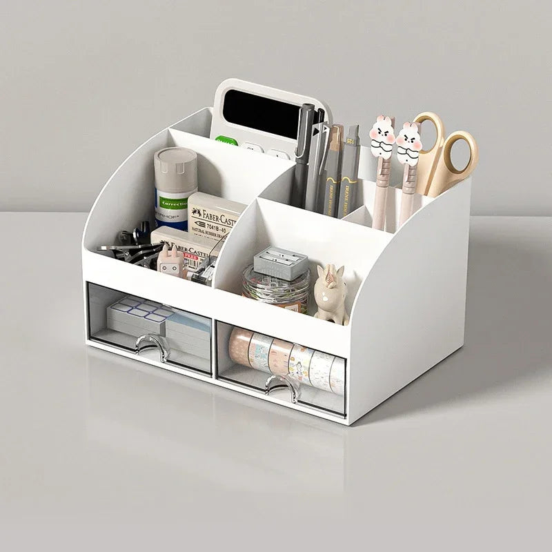 Transparent Desk Organizer with Drawers & 6 Compartments Desktop Drawer Organizer Vue White