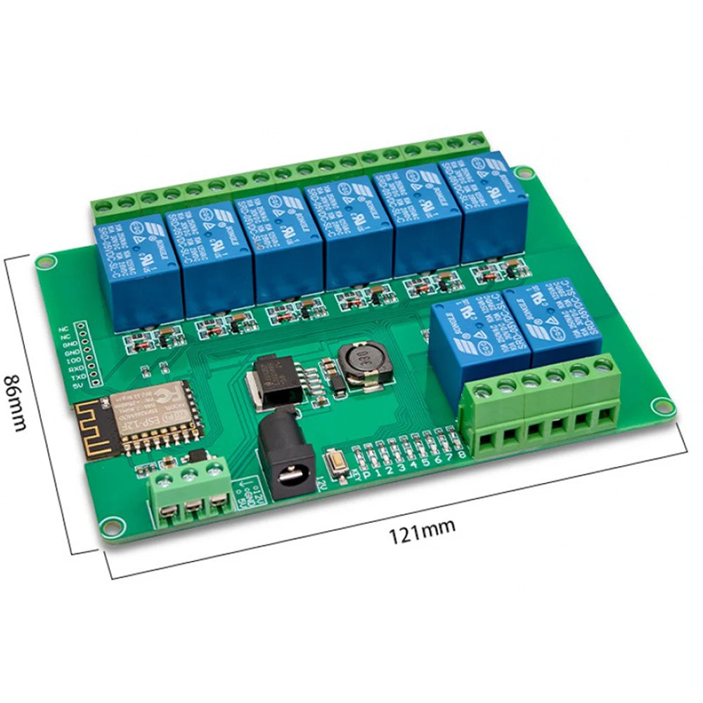 DC5V/12-24V Power Supply ESP8266 WIFI Eight Channel Relay Module Secondary Development Board Wireless Smart Home Relay Board Vue