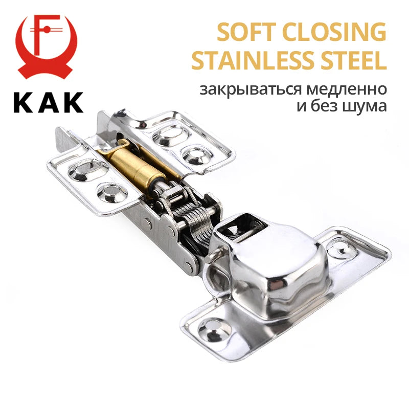 KAK 4 Pieces Stainless Steel Cabinet Hinges Soft Closing Hydraulic Door Hinge Damper Buffer Kitchen Cabinet Furniture Hardware Vue