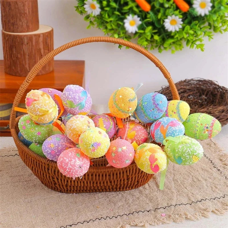 Easter Foam Egg Picks Printed Pattern Faux Eggs On Stakes For Table Centerpiece Party Decor Home Display Kids Spring Gift Vue