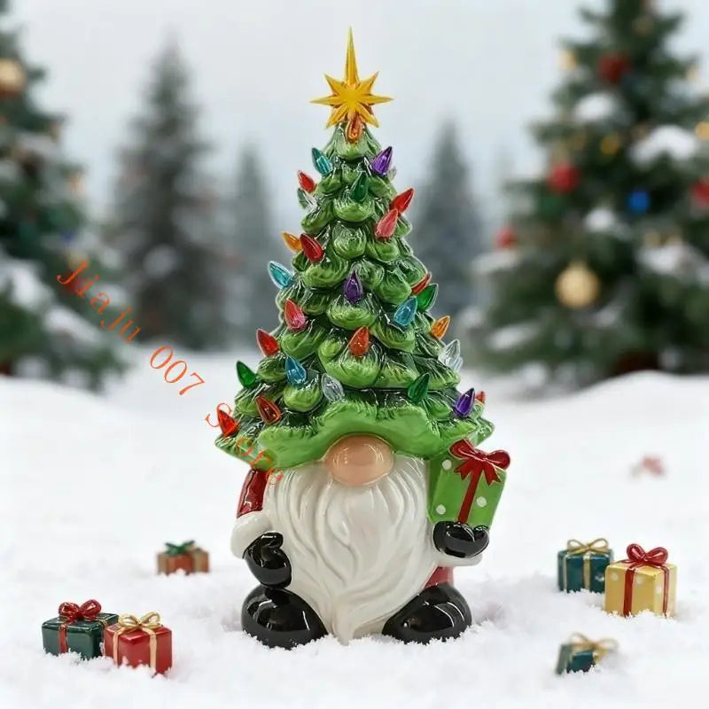 Lighted Ceramic Christmas Gnome Tree – Tabletop Holiday Decor Christmas Tabletop Decor Vue