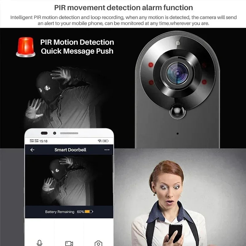 1080P HD Smart Wireless Doorbell WiFi Video Doorbell Night Vision Tuya Smart Home Security Motion Detect Door Bell Camera Vue