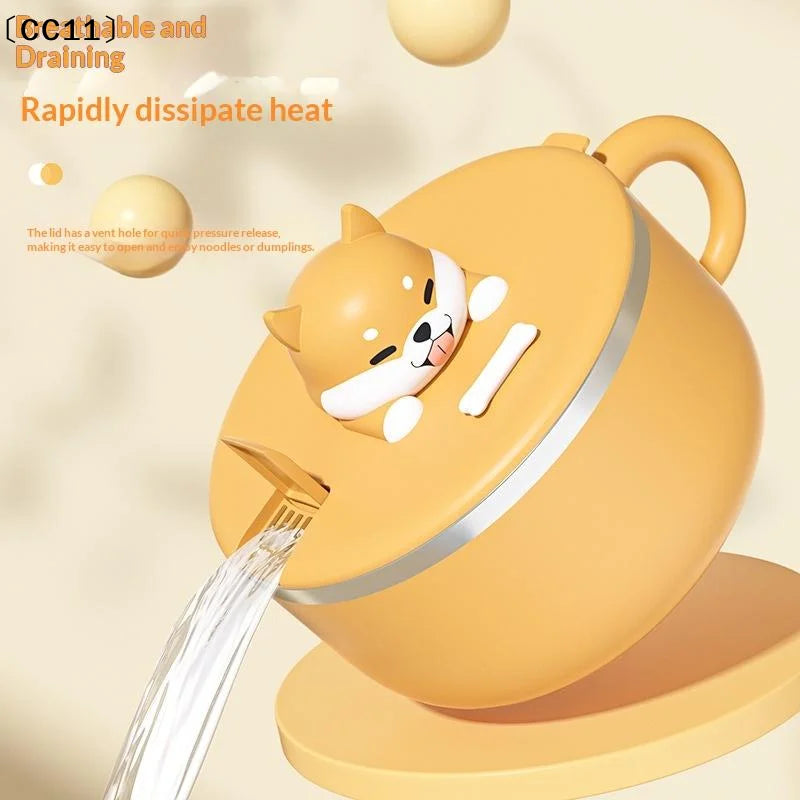 Cute Dog Instant Noodle Bowl Stainless Steel Lid Large Fruit Salad