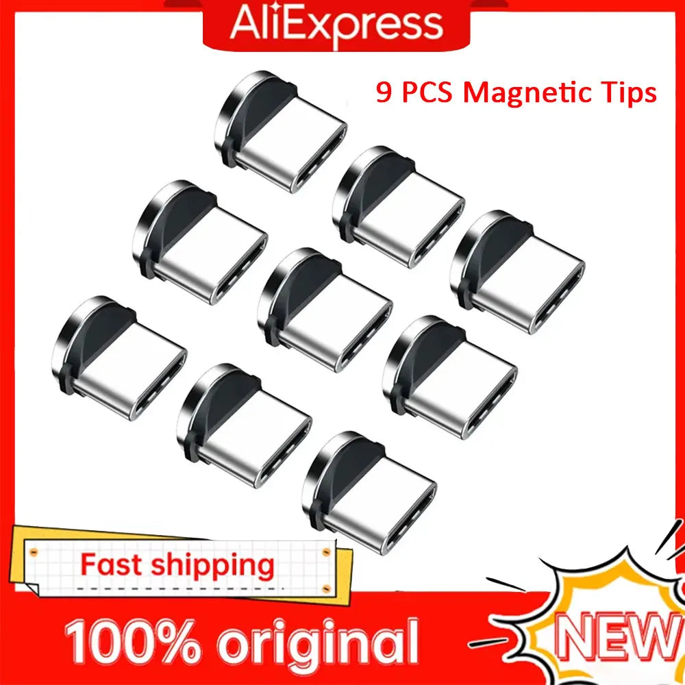 9pcs Converter Charging Cable Adapter For Mobile Phone 360 Degree Rotation Magnetic Tips Replacement Parts Easy Operate Durable Vue