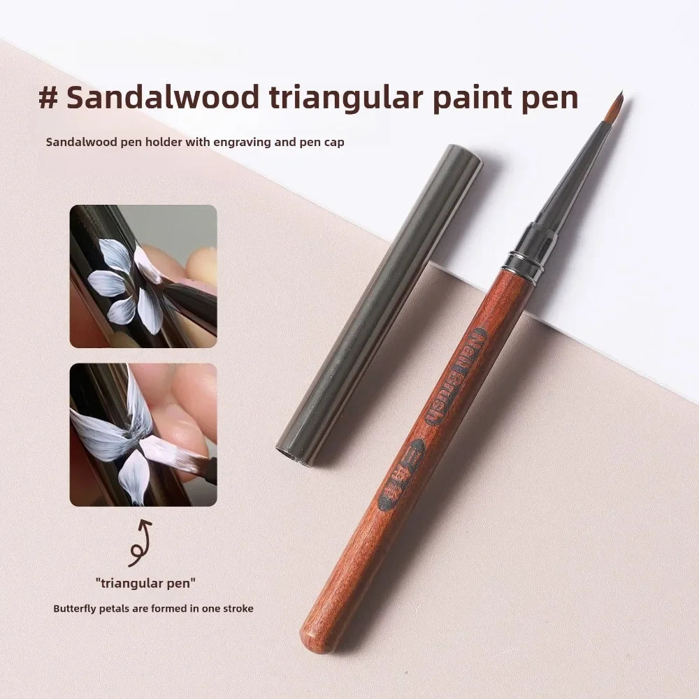 Round Wood Handle Triangular Petal Nail Brush Acrylic Nail Art Liner Brush Stripes Grid Flower Painting Drawing PenManicure Tool Vue