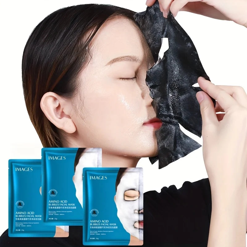 1 Box Contains 4 Pieces, Bamboo Charcoal Bubble Cleansing Mask - Hypoallergenic, Plant-Based Fiber, Deep Moisturizing and Purifying Mask, Suitable for All Light Beige Skin Types, Unisex, Multi-Functional Skincare Product Vue