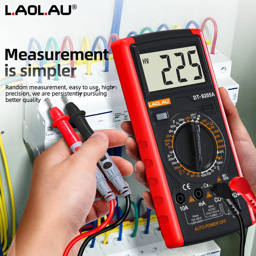 DT-9205A Digital Multimeter Manual Range AC/DC Current Voltage Resistance Capacitance Meter LCD Backlit Ohm Electrician Tester Vue