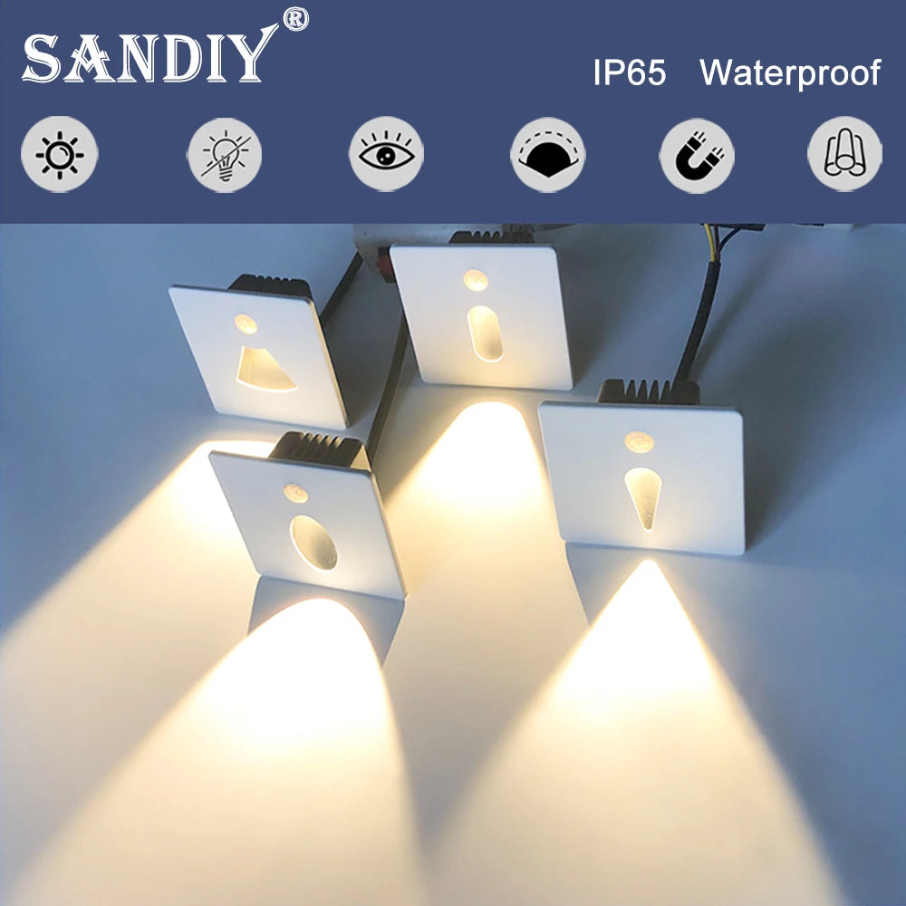 SANDIY Motion Sensor LED Stair Light – IP65 Waterproof Step Lamp Motion Sensor Step Light Vue