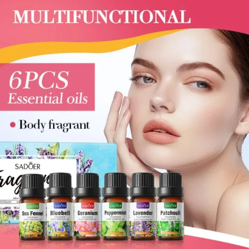 1 Set of Fragrance Essential Oil Set 10ml*6, Rose, Thyme, Chamomile, Lily, Ylang-Ylang, Cherry Blossom Essence, Nourishes the Skin, Universal Body Essence Vue