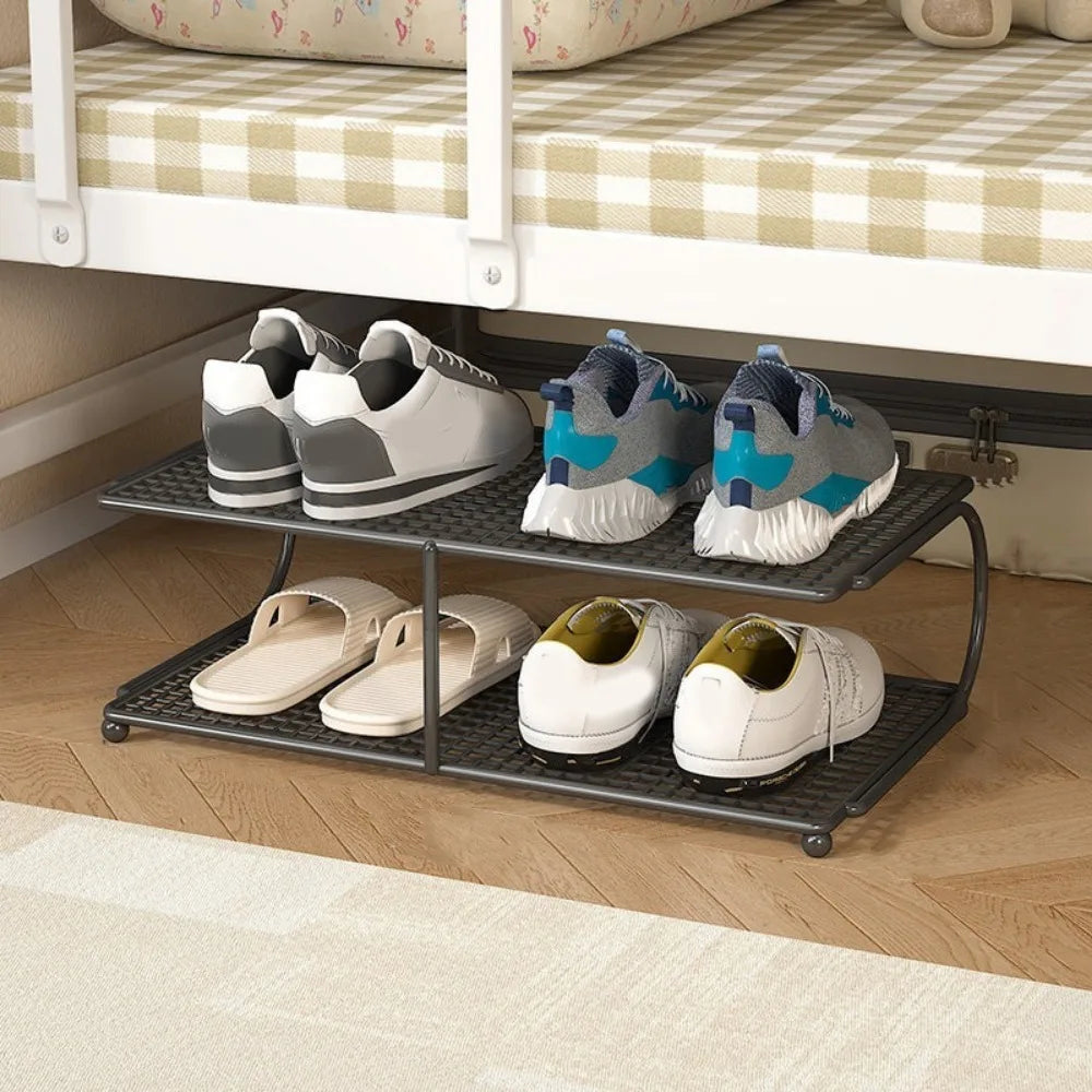 Durable Large Capacity Metal Shoe Rack Space Saving Iron Multi-layer Shoe Rack Simple Kitchen Shelf Bedroom Vue Black 2 Layers